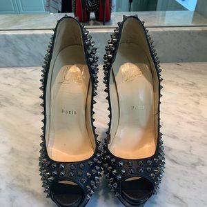 Christian Louboutin Black Lady Peep Spike Heels